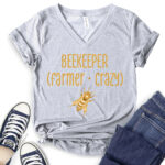 beekeeper t shirt v neck for women heather light grey