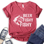 beer fishy fishy t shirt v neck for women heather cardinal