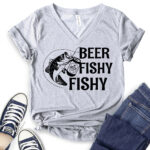 beer fishy fishy t shirt v neck for women heather light grey