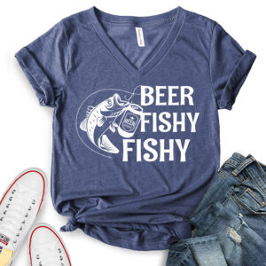 beer fishy fishy t shirt v neck for women heather navy