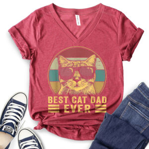 best cat dad t shirt v neck for women heather cardinal