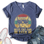 best cat dad t shirt v neck for women heather navy