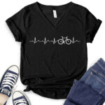 bicycle heartbeat t shirt v neck for women black