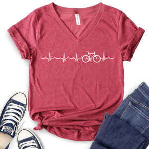 Bicycle Heartbeat T-Shirt V-Neck for Women