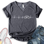 bicycle heartbeat t shirt v neck for women heather dark grey