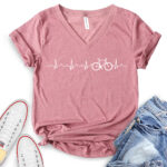 bicycle heartbeat t shirt v neck for women heather mauve