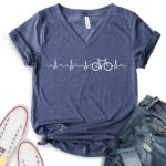 bicycle heartbeat t shirt v neck for women heather navy