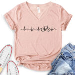 bicycle heartbeat t shirt v neck for women heather peach