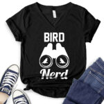 bird nerd t shirt v neck for women black