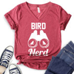 bird nerd t shirt v neck for women heather cardinal