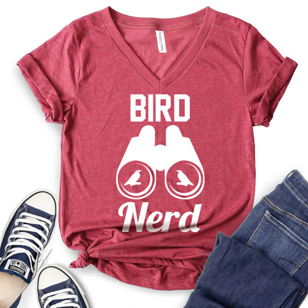 bird nerd t shirt v neck for women heather cardinal