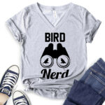 bird nerd t shirt v neck for women heather light grey