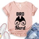 bird nerd t shirt v neck for women heather peach