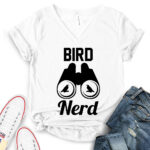 bird nerd t shirt v neck for women white