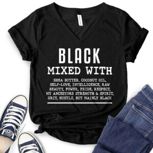 Black Mixed With T-Shirt V-Neck for Women 2
