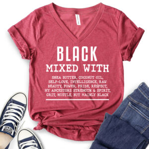Black Mixed With T-Shirt V-Neck for Women