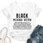 black mixed with t shirt v neck for women white
