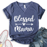 blessed mama t shirt v neck for women heather navy