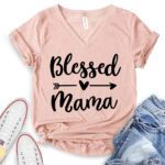 blessed mama t shirt v neck for women heather peach