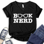 book nerd t shirt v neck for women black