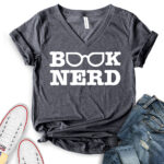 book nerd t shirt v neck for women heather dark grey