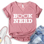 book nerd t shirt v neck for women heather mauve