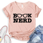 book nerd t shirt v neck for women heather peach