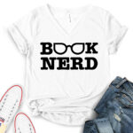 book nerd t shirt v neck for women white