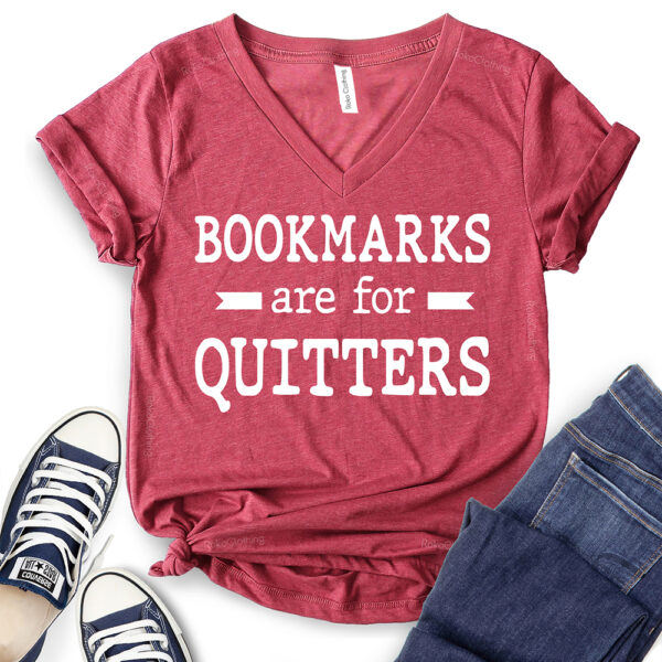 bookmarks are for quitters t shirt v neck for women heather cardinal