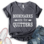 bookmarks are for quitters t shirt v neck for women heather dark grey
