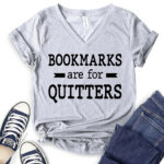 bookmarks are for quitters t shirt v neck for women heather light grey