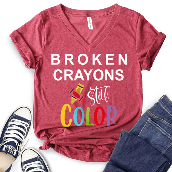 broken crayons still color t shirt v neck for women heather cardinal