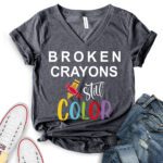 broken crayons still color t shirt v neck for women heather dark grey