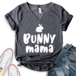 bunny mama t shirt v neck for women heather dark grey