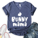 bunny mama t shirt v neck for women heather navy