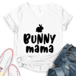 bunny mama t shirt v neck for women white
