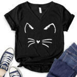 cat kitty t shirt v neck for women black