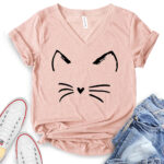 cat kitty t shirt v neck for women heather peach