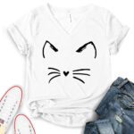 cat kitty t shirt v neck for women white