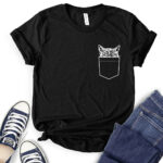cat pocket t shirt for women black