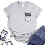 cat pocket t shirt for women heather light grey