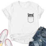 cat pocket t shirt for women white
