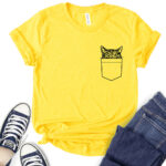 cat pocket t shirt for women yellow