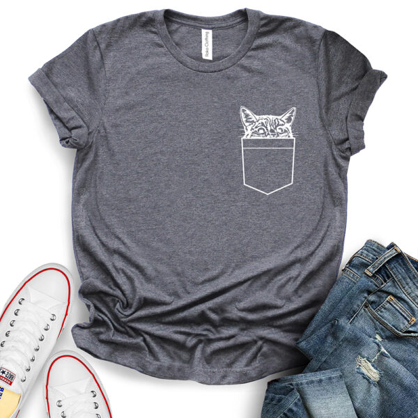 cat pocket t shirt heather dark grey