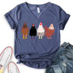 chickens t shirt v neck for women heather navy