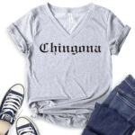chingona t shirt v neck for women heather light grey