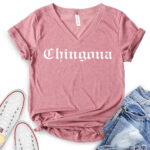 chingona t shirt v neck for women heather mauve