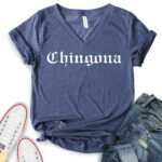 chingona t shirt v neck for women heather navy