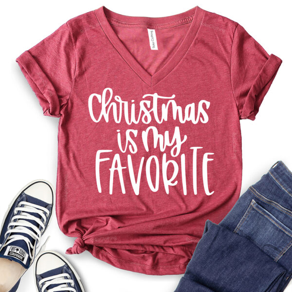 chiristmas is my favorite t shirt v neck for women heather cardinal