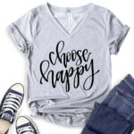 choose happy t shirt v neck for women heather light grey